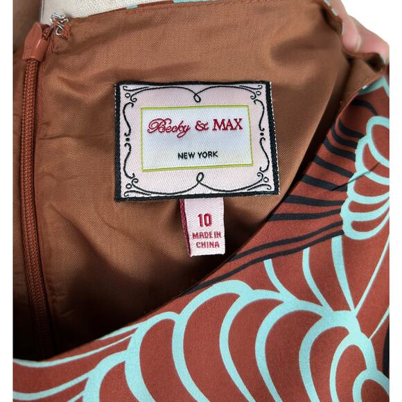 Becky & Max New York Brown, Black and Aqua Sheath Dress Size 10 EUC - Picture 2 of 5